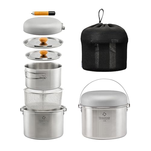 Thous Winds Camping Cookware Set 304 Stainless Steel Camping Cooking Set Campfire Pots and Pans with Storage Bag for Outdoor Camping Kitchen Picnic Cooking