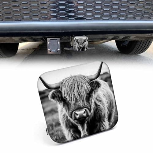 Beabes Highland Cow Car Rear Hitch Covers Animal Black White Highland Cattle Hairy Square Trailer Hitch Cover Tube Plug Insert 2 Towing Rear Hitch Cover for Car Truck Easy to Install