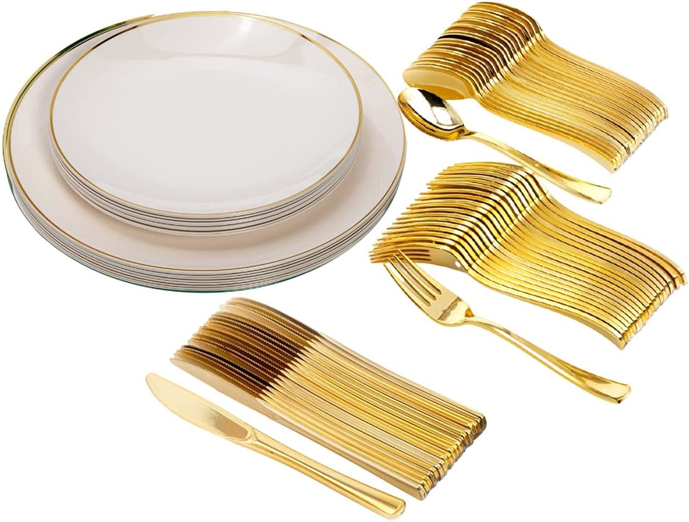 Trendables Disposable Plastic Plate Set with Cutlery Ivory For 40 Plastic Silverware Set Includes 40 Plastic Plate Plastic Dessert Plates Plastic Forks Plastic Spoons Plastic Knives Dessert Spoons