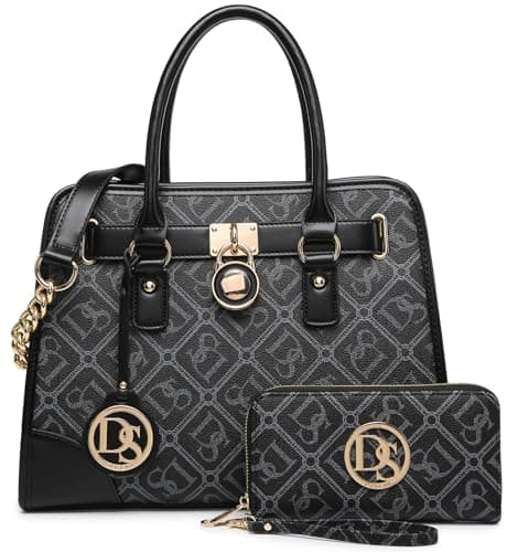 Dasein Women Handbags Top Handle Satchel Purse Shoulder Bag Hobo Bag Work Bag Set 2pcs (DS Black)