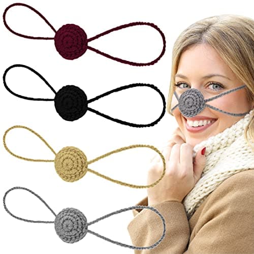 Eurzom 4 Pcs Winter Nose Warmer Soft Black Light Gray Light Coffee Wine Red Crochet Comfort Wool Nose Cover Funny Winter Gifts for Women Men Cold Weather Outdoor Sports