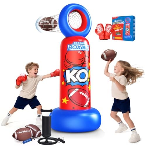 ODOSOLA Inflatable Punching Bag for Kids 2in1 Freestanding Boxing Bag with Football Toss Game 688 Heavy Duty Karate Taekwondo Toy for Boys Girls Ages 312 Birthday Xmas Gift Ideas