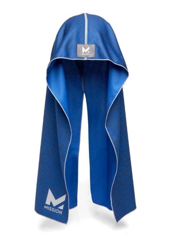 MISSION Cooling Hoodie Towel Evaporative Cool Technology Cools Instantly When Wet UPF 50 Sun Protection Contours Your Head to Stay in Place Great for Sports Fitness Gym Astra Lapis Blue