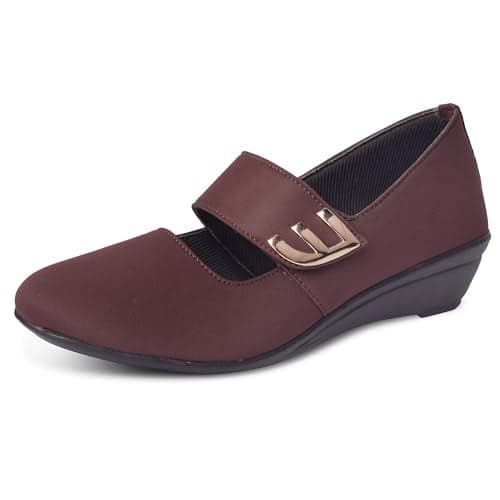 XE Looks Women's Brown Wedge Bellies | Slip-On Design with Stylish Metal Detail | Comfortable Cushioned Footbed | Lightweight & Anti-Skid Sole Bellies For Girls & Women