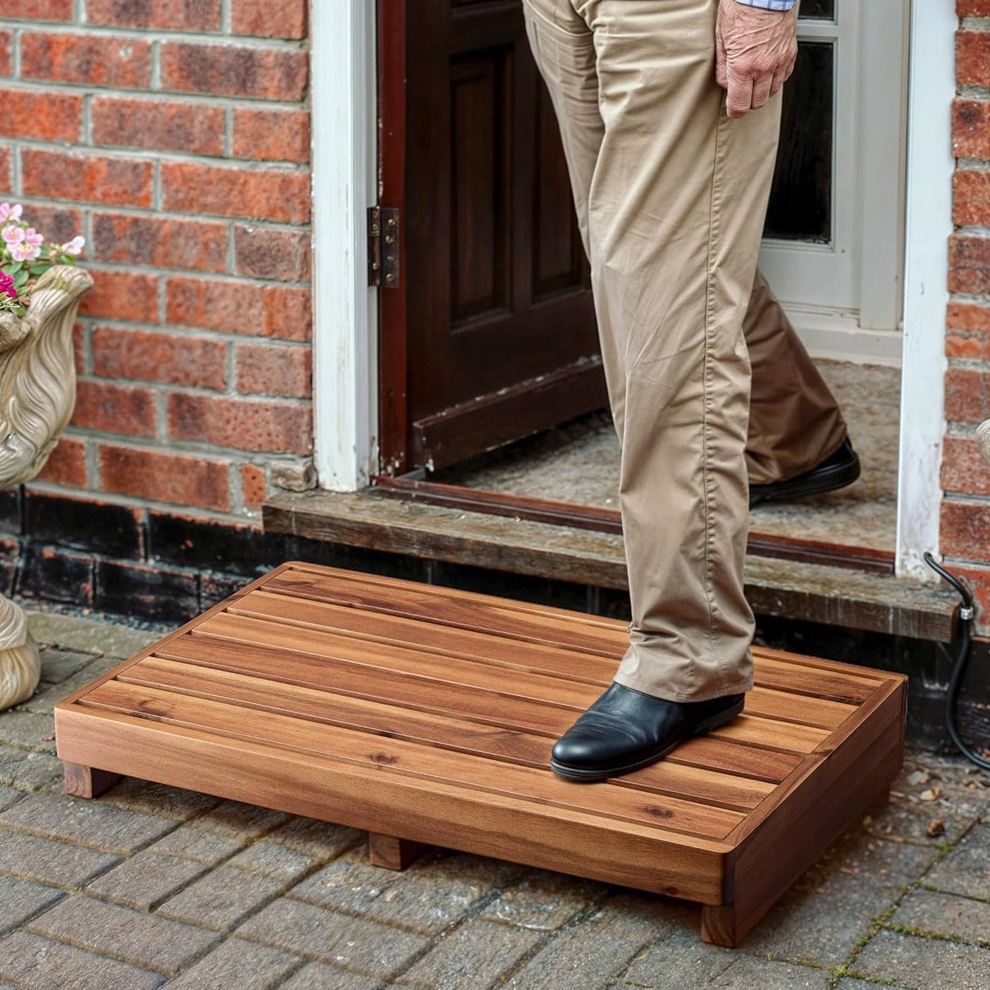 Carpentray One Step Stool for Elderly Solid Sheesham Wood High Riser Step Stool with NonSlip Pads Wooden Stools for Handicap Bed Bathroom Kitchen and IndoorOutdoor Large
