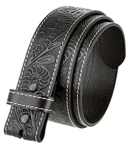 Genuine Full Grain Western Floral Engraved Tooled Leather Belt Strap 1-1/2" Wide (Black, 42)
