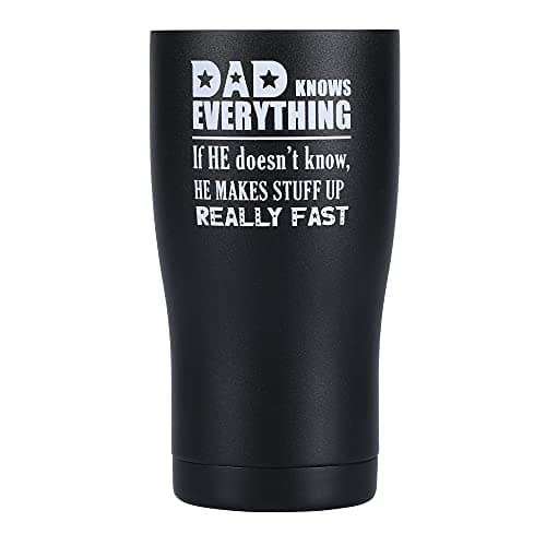 Shamone Tumbler Dad Knows Everything, Gifts for Men, Dad Gifts, Dad Birthday Gift, Dad Gifts from Daughter Tumbler 20oz Insulated Stainless Steel w/Lid, Straw and Cleaning Brush (Black)