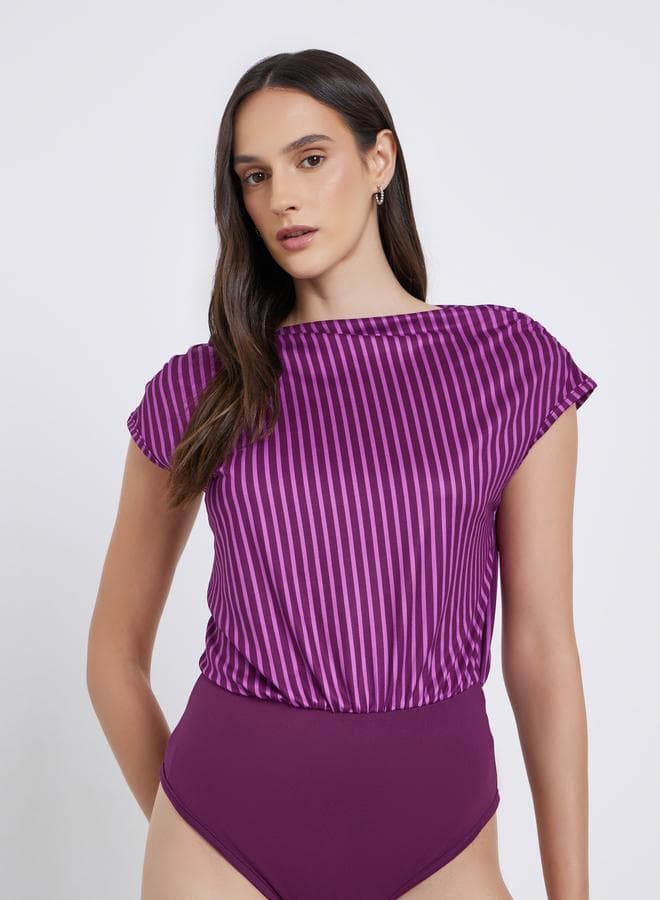 Styli Striped Short Sleeve Bodysuit