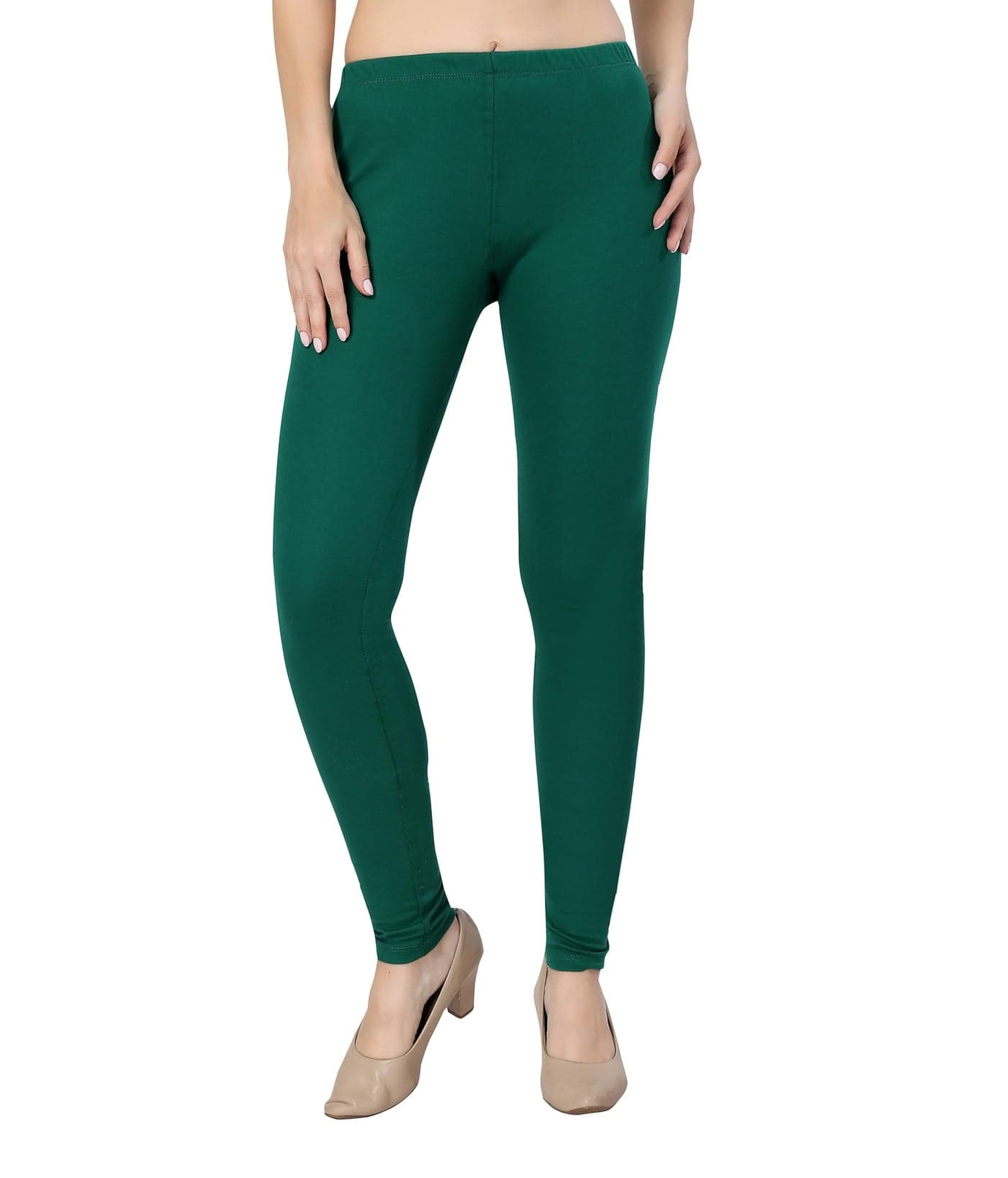 TRASA Women's High Rise Slim Fit Ultra Soft Cotton Churidar Leggings - Forest Green, Size :- XX-Large