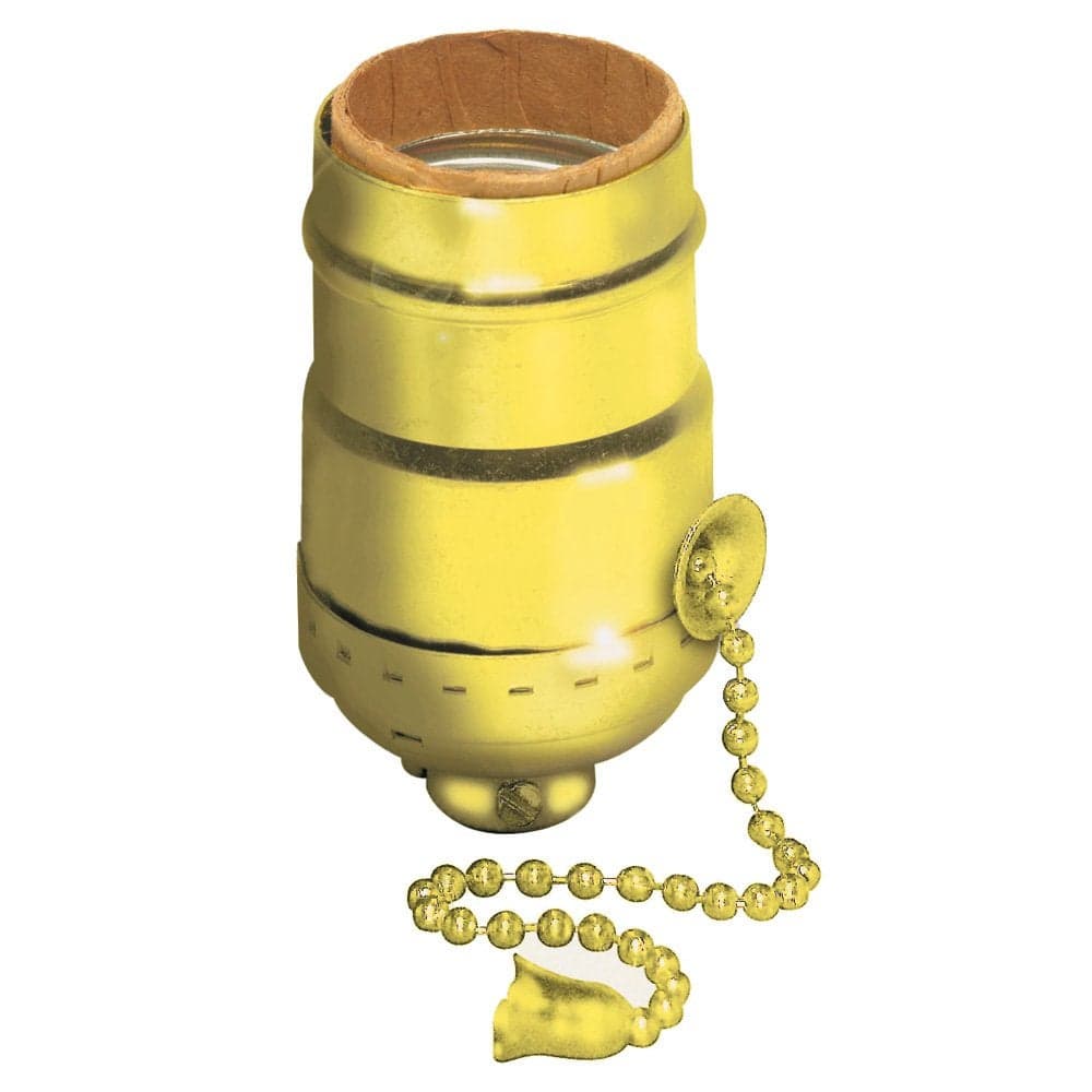 Leviton Medium Base Complete Aluminum Shell Incandescent Lampholder Pull Chain Single Circuit 18IPs Tapped Bushing Set Screw Brass 19980PG