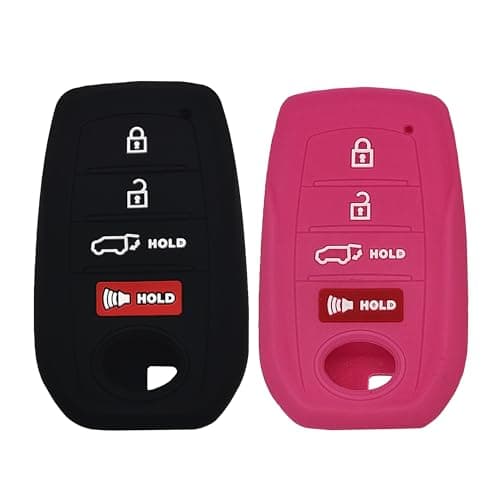 Autobase Key fob Cover for Toyota 2025 Camry 2019-2025 Land Cruiser 2021-2025 Venza Hilux Fortuner 2023-2025 Highlander Tundra Corolla bZ4X Prius 4 Buttons (Black and Pink)