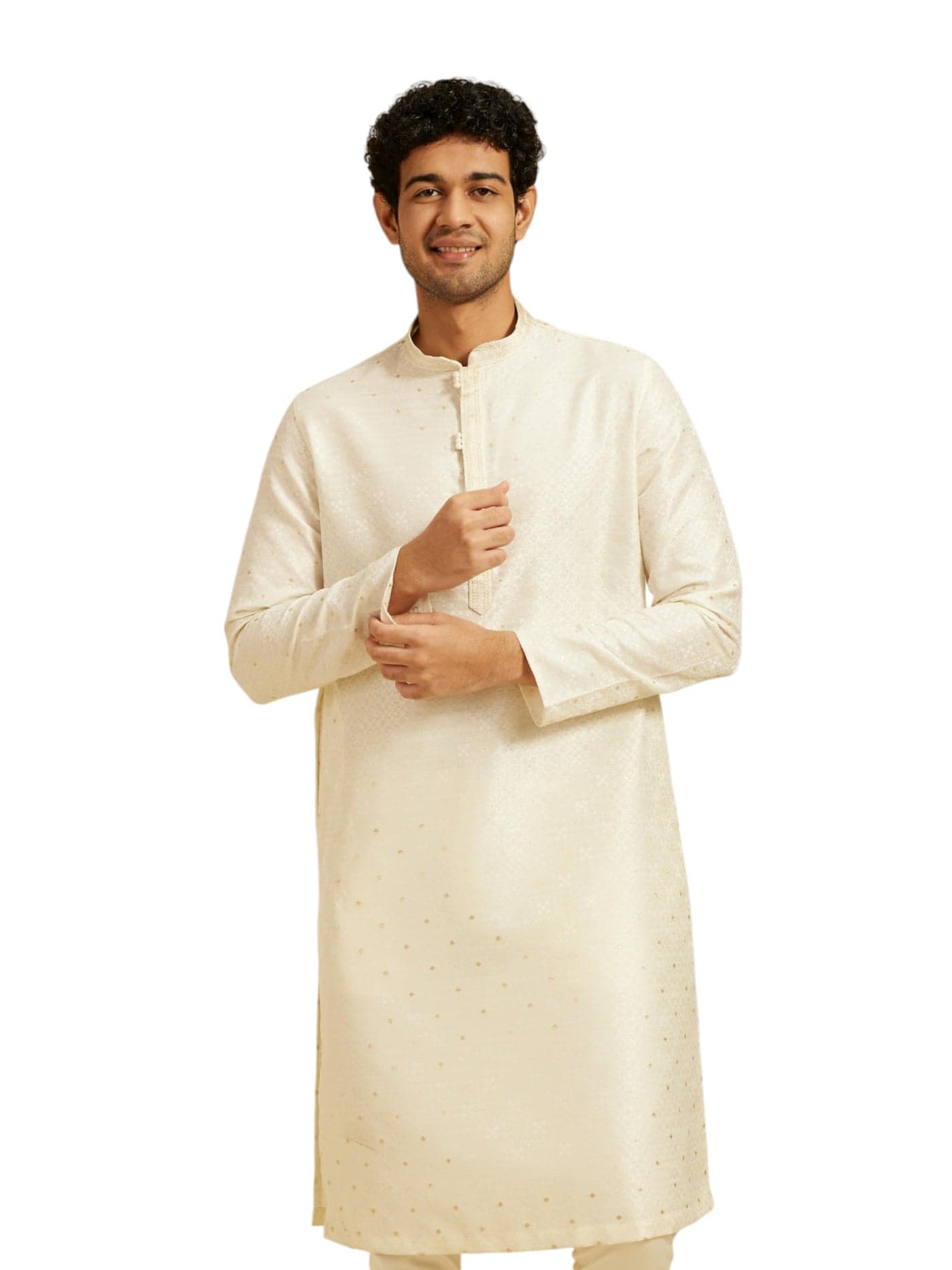 DIWAS BY MANYAVAR Men's Art Silk Self Design Kurta (Cream,XL)