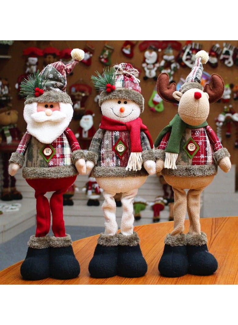 Christmas Sitting Santa Claus Snowman Reindeer Holiday Sitting Leg Figurines Long Legs Table Fireplace Decor Home Decoration Plush Home Indoor Party Accessories 3PCS (A Santa Claus Snowman Moose)