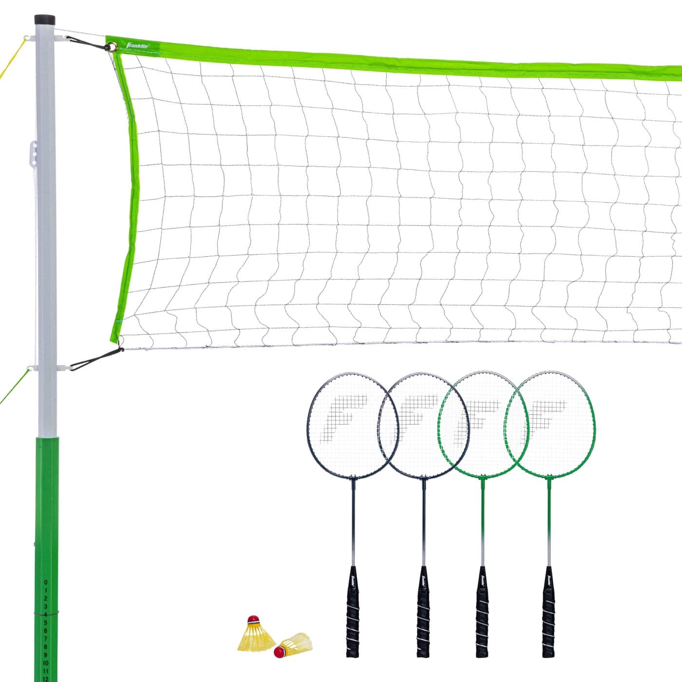 Franklin Sports Badminton Set Portable Badminton Set Adult and Kids Badminton Net Perfect BackyardLawn Game Includes 4 Badminton Racquets Intermediate