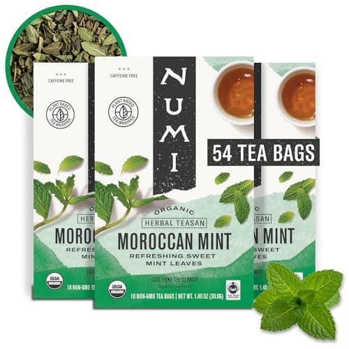 Numi Tea Organic Moroccan Mint Tea 54 Herbal Tea Bags Caffeine Free
