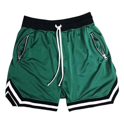 DIOTSR Mens Mesh Basketball Shorts Running Athletic Gym Workout Shorts with Zip Pocket (Green,Medium)