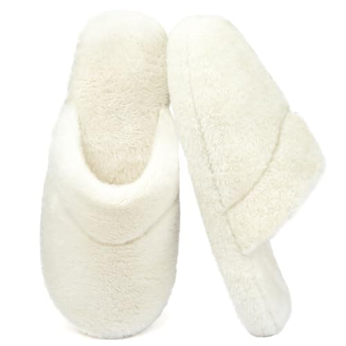 ULTRAIDEAS Womens Fluffy Scuff House Slippers Indoor Memory Foam (Size 9-10, White)