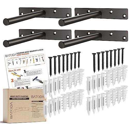 BATODA 6" Floating Shelf Bracket Heavy Duty (4 pcs) – Solid Steel Blind Shelf Supports - Hidden Brackets for Floating Wood Shelves - Blind Shelf Support - Shelving Mounting Hardware Included (Pack 4)