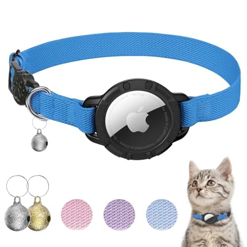 AirTag Cat Collars, Stretchy Collar with Apple AirTag Holder and Bell, Breakaway Ultra Design Elastic GPS Tracking Collars for Cats and Puppies, (7.5-12.5 Inch), Sapphire Blue