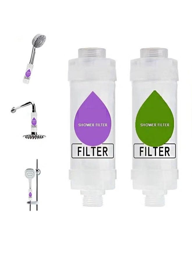 2 Pieces Vitamin C Shower Filter, Head Filter for Removing Chlorine Fluoride Deposits, Water Purification with Beads, Helps Dry Skin and Hair Loss, Easy to Install (Lavender + Pinewood)