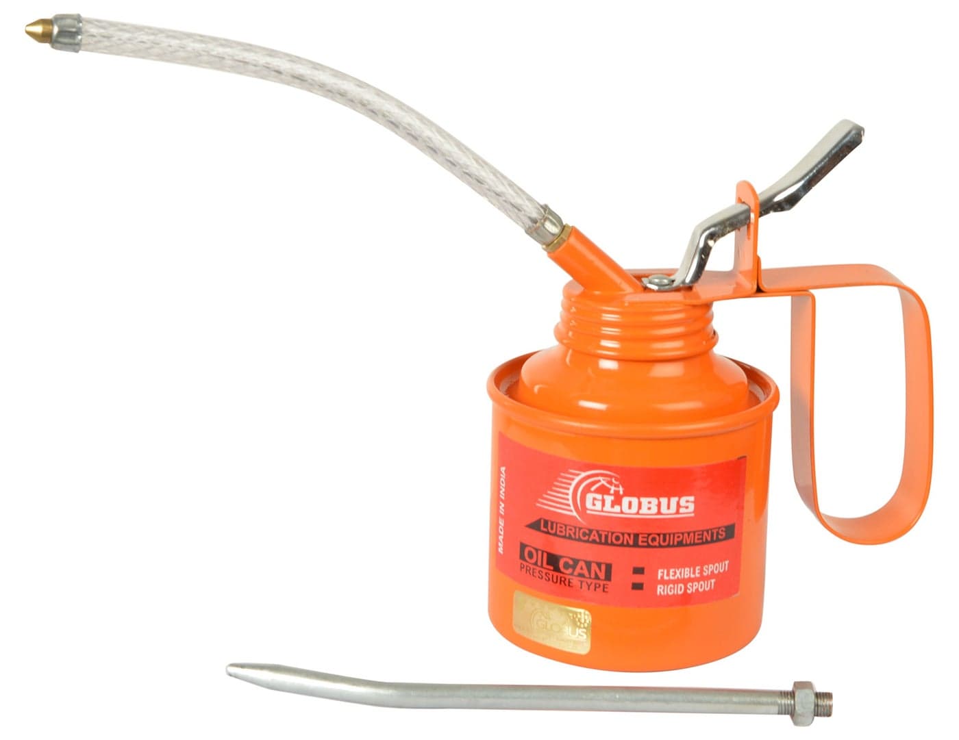 Globus 403 Steel Oil Can 3/4 Pint with Fix and Flexible Spout, Orange/Red