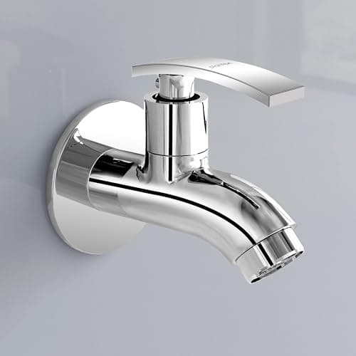 Plantex Pure Brass Single Lever Short Body Bib Tap with Water Saving Techonlogy Tap/Water Tap with Teflon Tape & Wall Flange for Bathroom (ZUR-1502, Chrome)