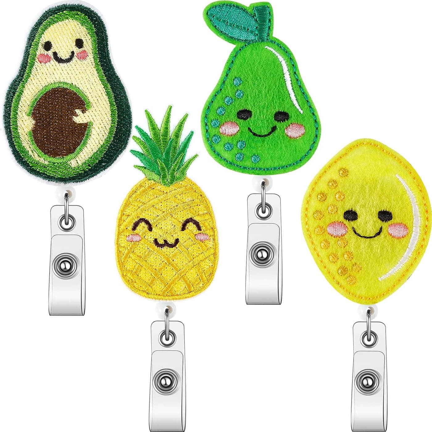 4 Pieces Reel Retractable Badge Holder with Swivel Alligator Clip Felt Embroidered ID Badge Reel for Nurse Doctor Office WorkerCute Style