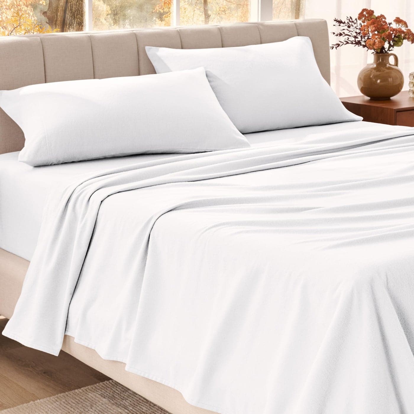 Bare Home Organic Cotton Flannel Sheet Set California King 100 Cotton Double Brushed for Extra Softness Comfort Warm Cozy and Durable Breathable Bed Sheets California King White