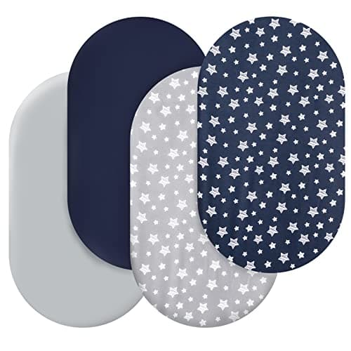 Bassinet Sheets Set 4 Pack for Baby Boy Universal Fit for Oval Hourglass and Rectangular Mattress Navy