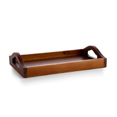 Crystal Teak Wood Curvy Rectangular Serving Tray | for Home, Kitchen, Restaurant, Office Organizer, Dining Table | Premium Wooden Trays | Medium - 35 X 22 X 6 Cm | Handcrafted in India