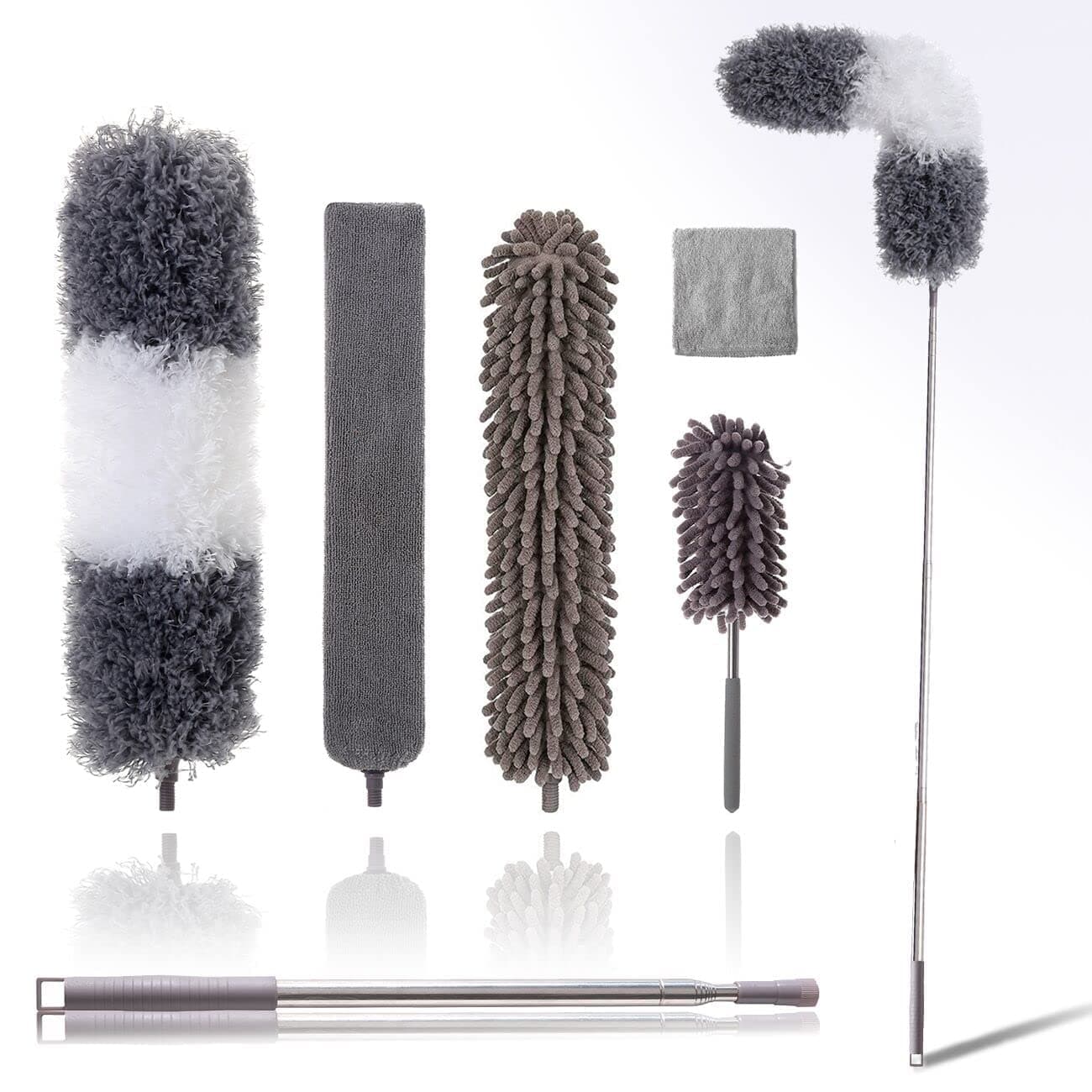 Microfiber Duster Kit for High Ceiling 6pcs Extendable Duster for Cleaning with 100 Extension Pole Long Microfiber Feather Dusters for Ceiling FanCobwebCars House Cleaning Tool Kit by Zerolex