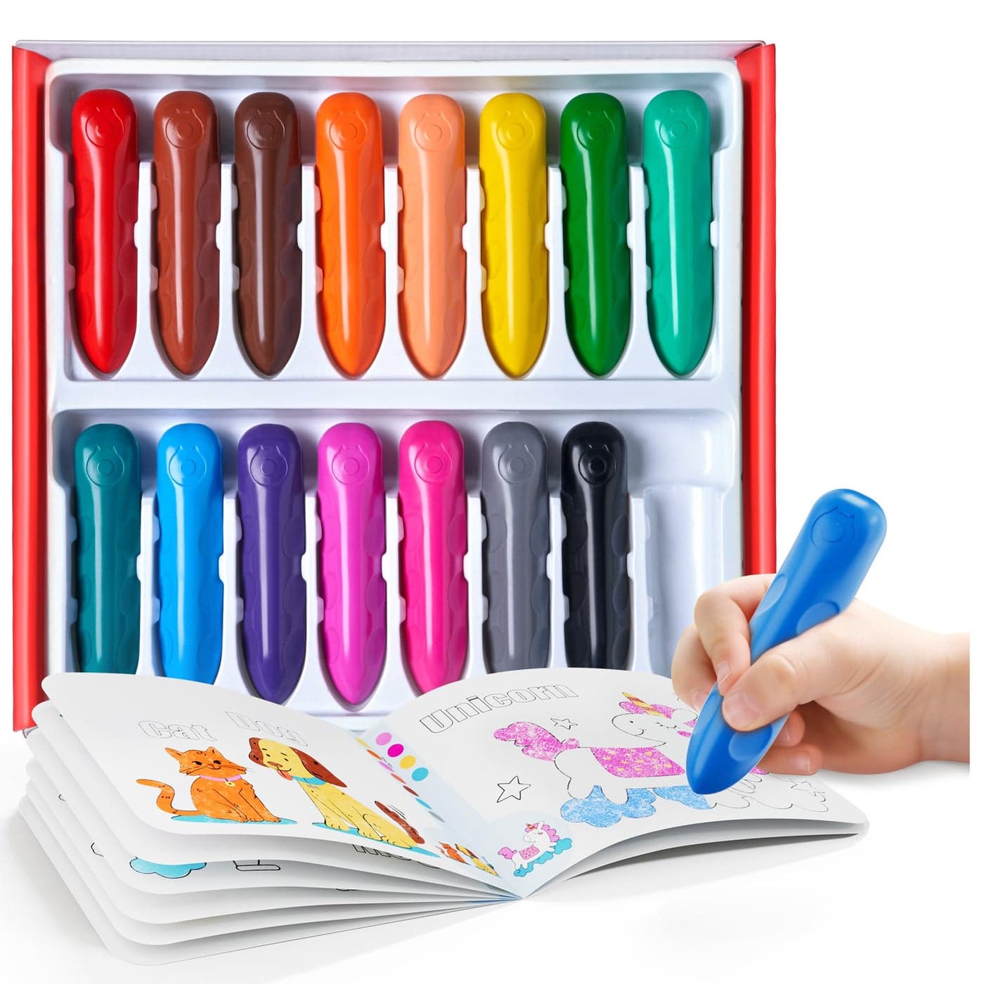 JoyCat 16 Colors Jumbo Crayons for Toddlers 13 4 5 6 year old KidEasyGripUnbreakableNonToxicWashablebigTriangular toddler Crayons with Coloring Activity PaperIdeal for Kids with Art Supplies