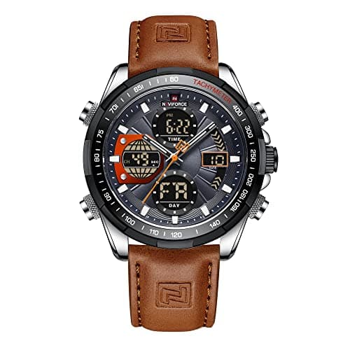 NAVIFORCE Men's Military Digital Watches Analog Quartz Waterproof Watch Sport Multifunctional Leather Wristwatch