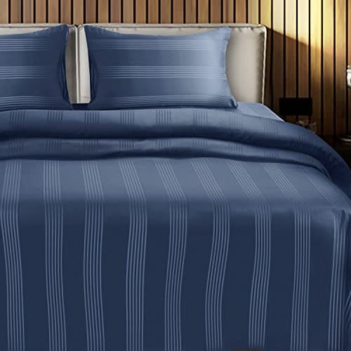 Spread Spain® Cotton Bedsheet & Pillow Cover Set - Blue | Striped Design & 450 Thread Count Barcode Super King Size Bedsheet - 112x112 Inch with 2 Pillow Covers - 18 x 27 Inch Each | Blue