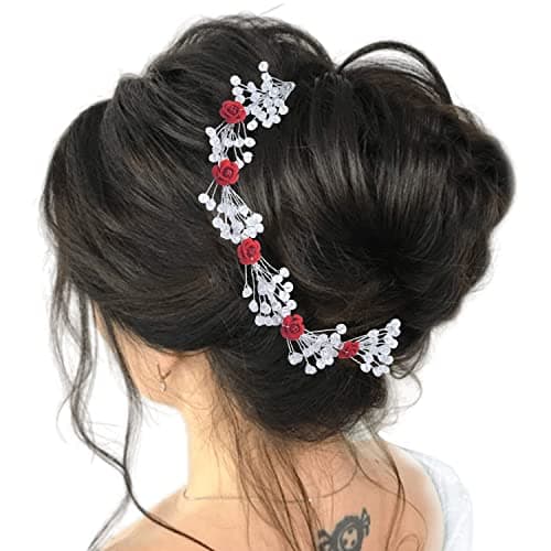 TEMPERIA Hair Accessories For Women & Girls Stylish for Wedding - Artificial Flowers & Pearl Style Juda Bun Accessories - Floral Bridal Brooch & Hair Pins - Hairstyle Decoration Bride Clips (MN104)