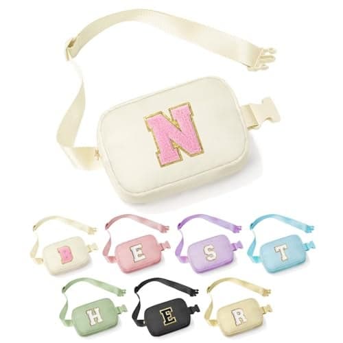 YOOLIFE 30th 40th 50th 60th 70th Birthday Gifts for Women Mom Daughter Friend, Personalized Gifts for Women, Initial Fanny Pack Belt Bag Crossbody Bags, Beige N