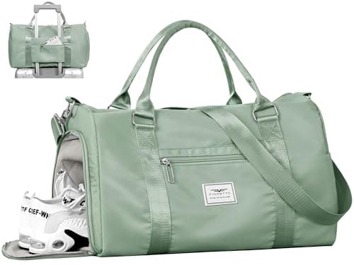 FIORETTO Womens Gym Tote Duffle Bag with Wet Pocket & Shoe Compartment, Sports Duffel Overnight Weekender Hospital Workout Carry on Bag for Girls, Ideal for Travel, Swimming, Dance, Ballet Celadon