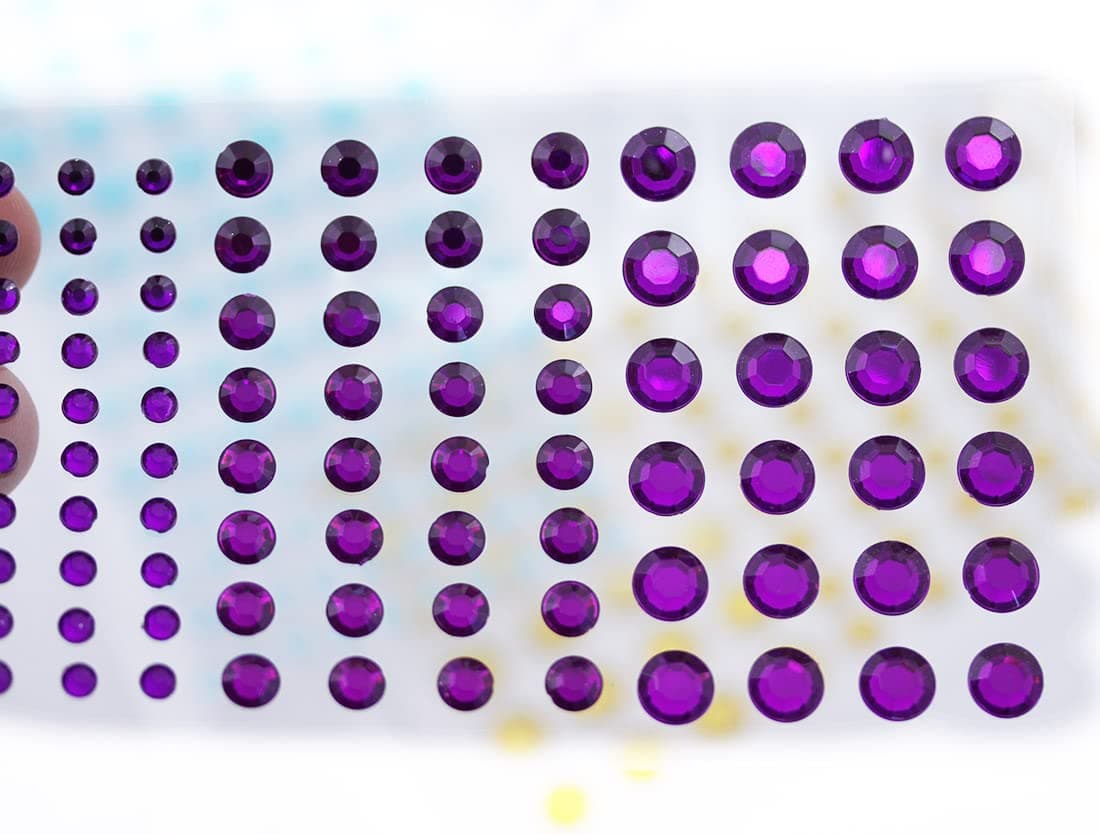 Purple Amethyst Self Adhesive Acrylic Rhinestones 3 Sizes 4mm 6mm 8mm Plastic Face Gems Stick On Body Jewels Hair Crystals for DIY Cards and Invitations Crafts Bling Sticker 5 Sheets 480PCS