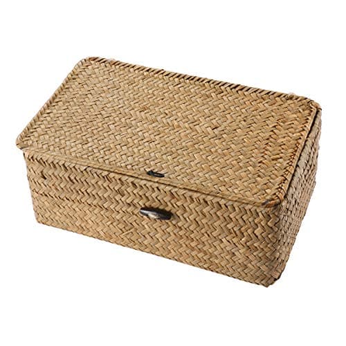 Rattan Storage Basket Makeup Organizer Multipurpose Container with Lid 23x13x8cmS