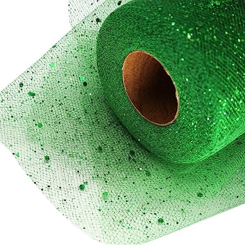 Glitter Tulle Fabric Rolls 6 Inch 50 Yards 150FT Sequin Sparkling Ribbon Spool Netting for Wedding Tutu Skirt Gift Wrapping Party Decoration Emerald Green