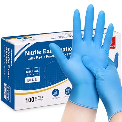Schneider Nitrile Exam Disposable Gloves for Medical, Cleaning, 4 Mil, Blue, Medium 100-ct Box, Latex-Free, Food Safe Rubber Gloves for Cooking & Food Prep, Powder-Free, Non-Sterile