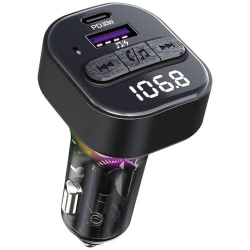 Bluetooth 5.3 FM Transmitter for Car, Bluetooth Car Adapter with Type-C PD(30W) Charger and QC3.0 USB Port, Wireless FM Radio Transmitter, Support MP3 Player, Handsfree Calling, LED Backlit,U Disk