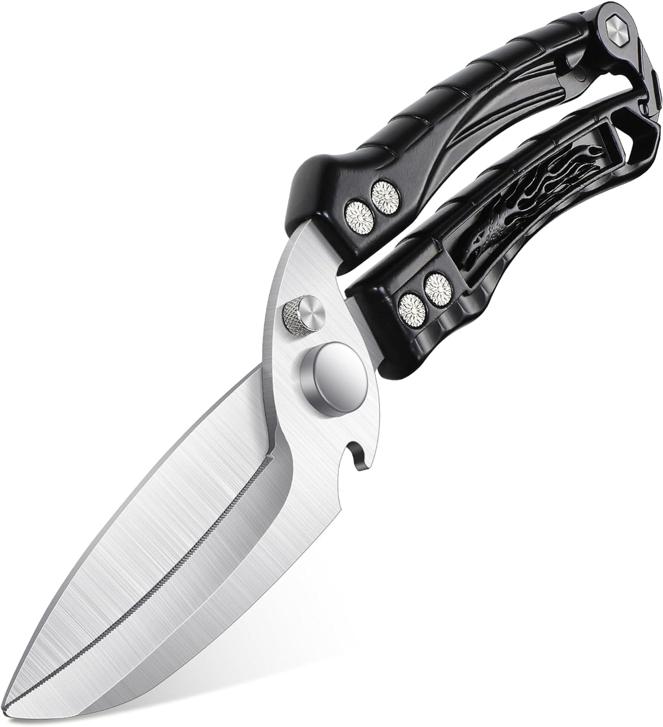 Heavy Duty Poultry Shears, Detachable Kitchen Scissors for Chicken, Meat, Stainless Steel Cooking Shears with Serrated Edge and Bottle Opener for Versatile Use, Black