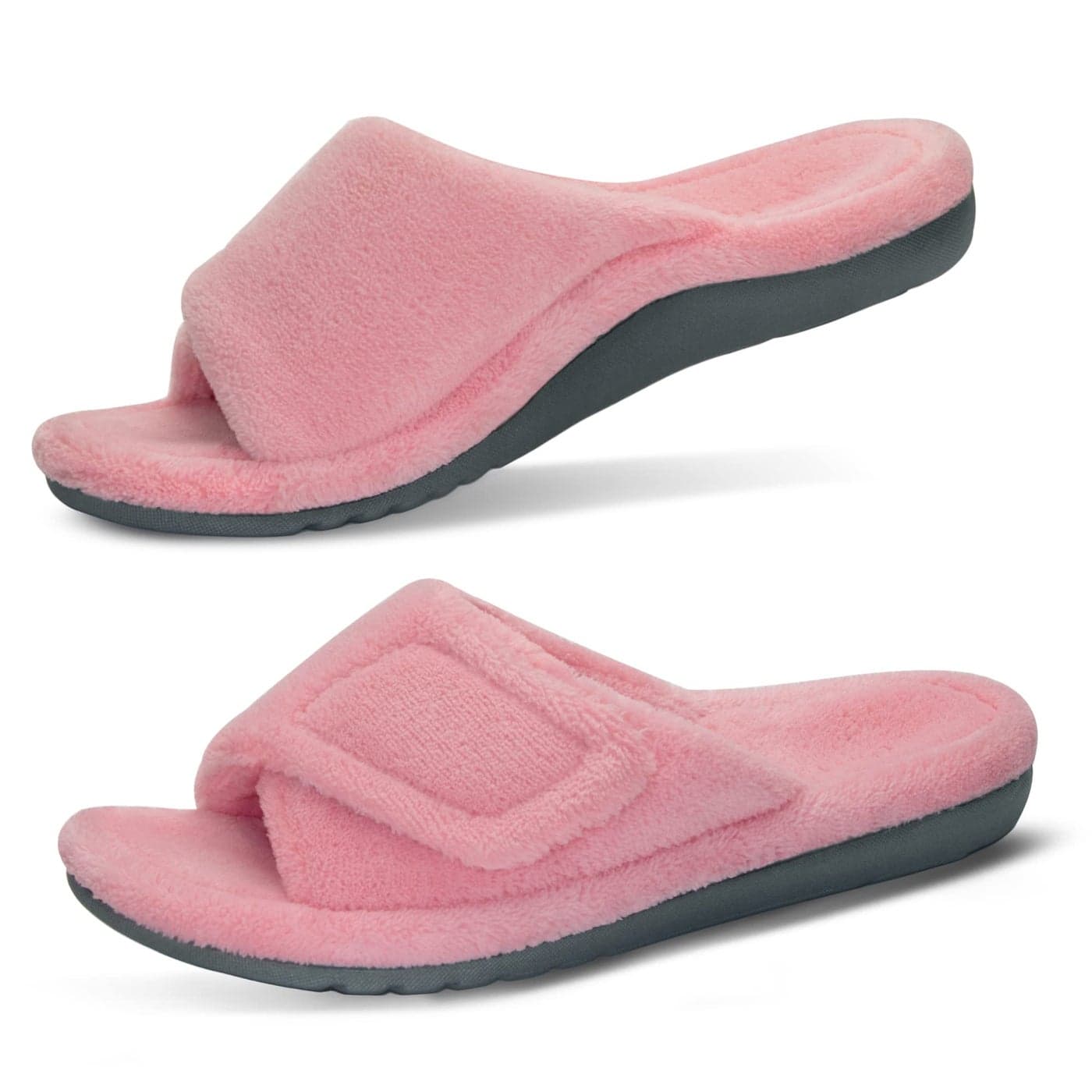 GRITHEIM Women's Orthotic Arch Support Slippers Fuzzy Adjustable Orthopedic Slippers for Plantar Fasciitis Furry Slide Slippers for Ladies pink 9