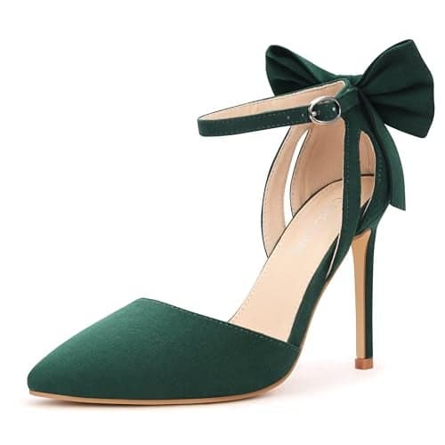 Women's Closed Toe Heels Bow Stiletto Heel Sandals Pointed Toe Pumps Wedding Shoes, BELLEOO-Green-7