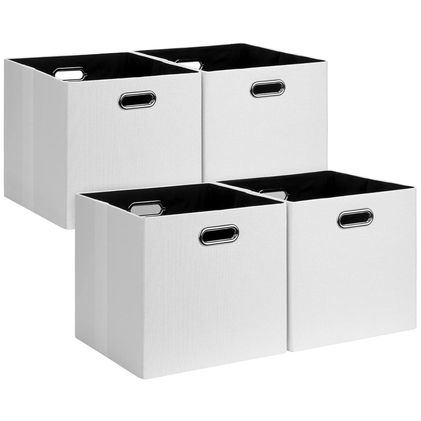 Posprica Fabric Storage Cubes 13x13 Collapsible Storage Bins with Dual Handles Foldable Storage Boxes Basket for Closet Shelf Cabinet Bookcase Organization Set of 4 White