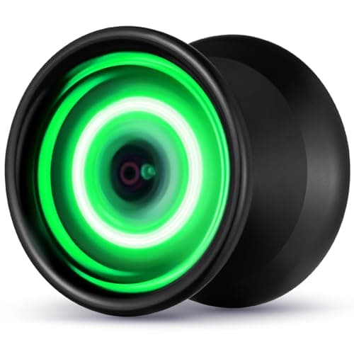MAGICYOYO Y02 Aurora Light Up Yoyo Professional Unresponsive Yoyo for Advanced Trick LED Aluminum Alloy YoYo with Glove Storage Bag 4pcs Batteries 12 Yo Yo Strings Green Light