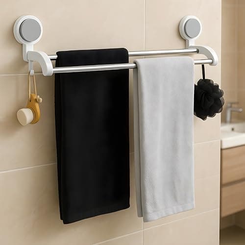 Boniry Self Adhesive Towel Holder | Bathroom Hanger Without Drilling | Strong Suction Wall Mount | Space-Saving Towel Bar for Kitchen or Bathroom, Easy Installation, Durable Design (2 Bars)