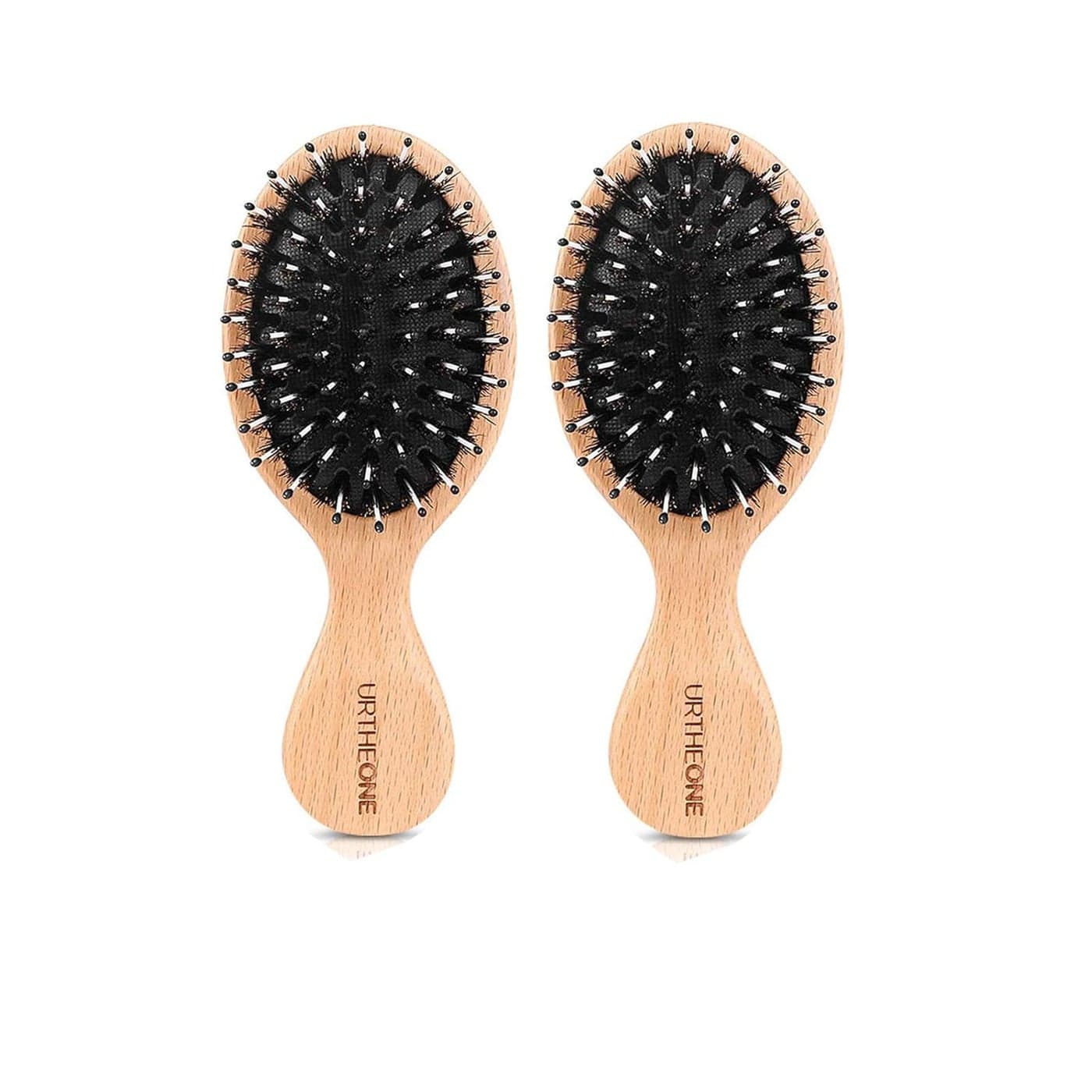 2Pcs Hair Brush Mini Boar Bristle Hairbrush for Thick Curly Thin Long Short Wet or Dry Hair Detangle Massage Add Shine Pocket Travel Small Paddle Hair Brush for Men Women Kids