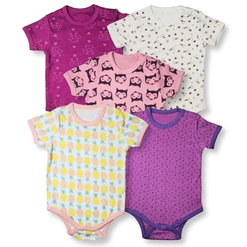 TuddyBuddy Baby Girls 100% Cotton Multi Color Half Sleeves Romper Combo/Bodysuit Set (Pack of 5 - Short Sleeves All Over Printed, Preemie/Premature Baby)